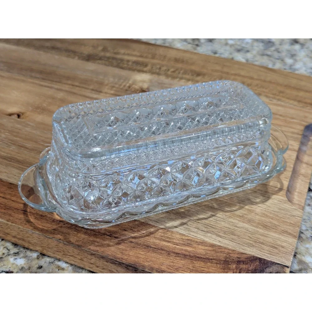 Vintage Pressed Glass Butter Dish with Lid